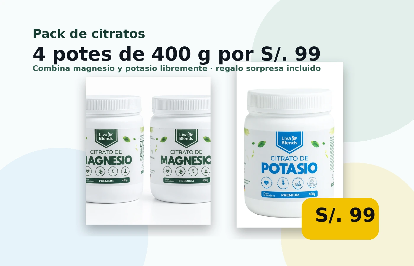Pack visual de citratos Liva con magnesio y potasio