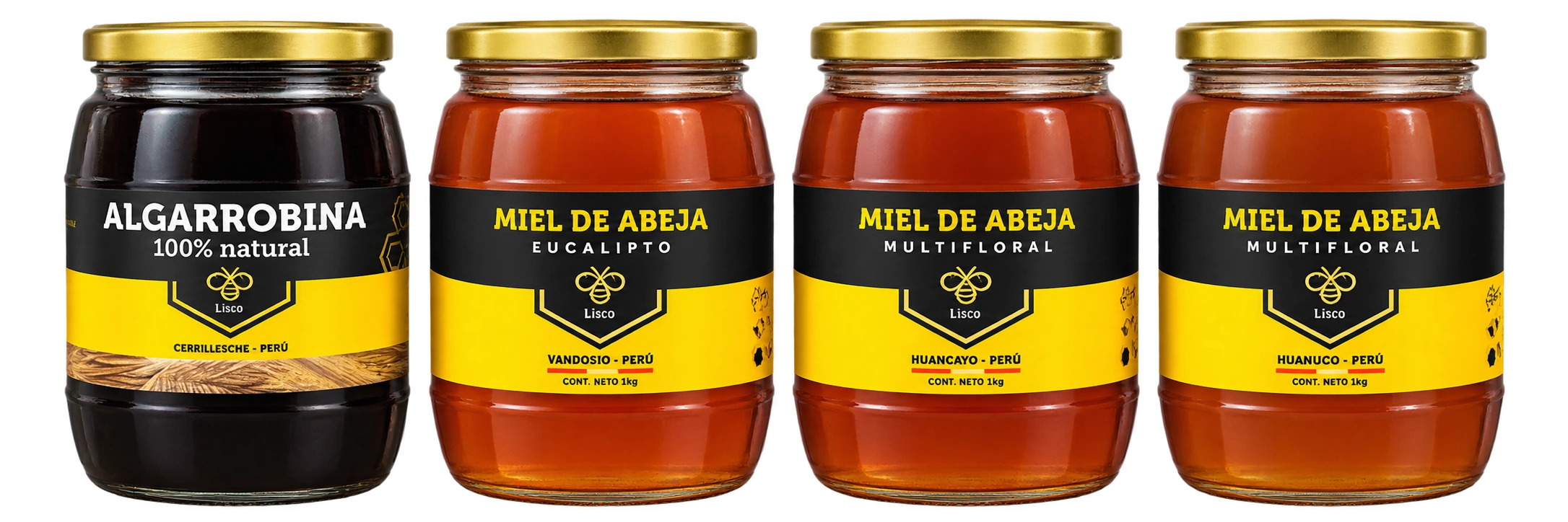 Pack Liva con cuatro frascos de miel y algarrobina